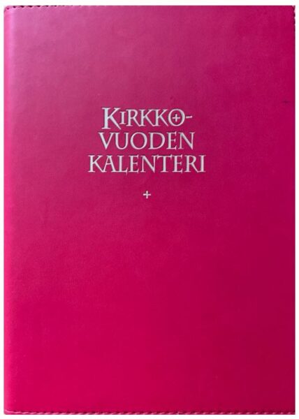 Kirkon viikkomuistio 2025 + punaiset pujotuskannet, kynäpidike