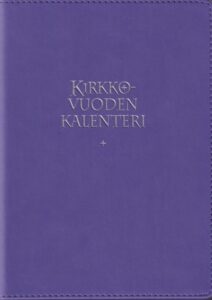 Kirkon viikkokalenteri 2025 + lilat pujotuskannet, kynäpidike