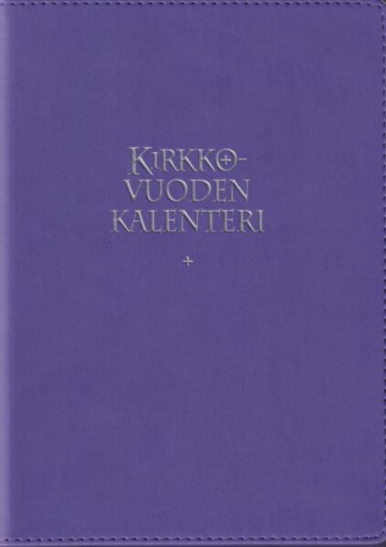 Kirkon viikkokalenteri 2025 + lilat pujotuskannet, kynäpidike